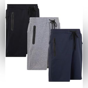Men's 3 Pk Casual Gym Shorts Sweat Shorts with Zipper Pocket